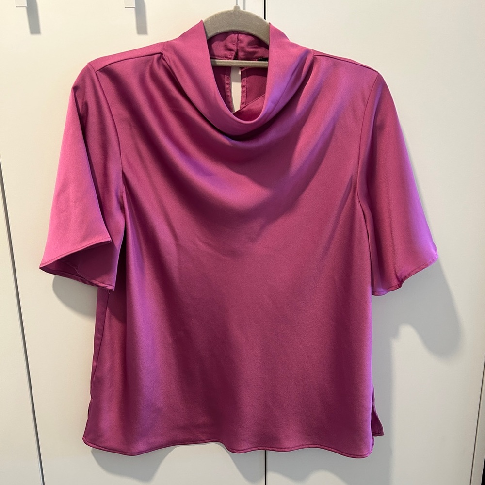 Magenta silky cowl neck top